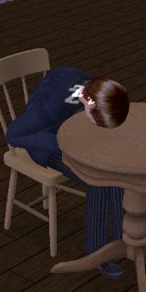 料理に顔を突っ伏して