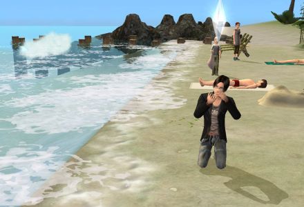 砂浜きれい。さとちーが日光浴してますね。